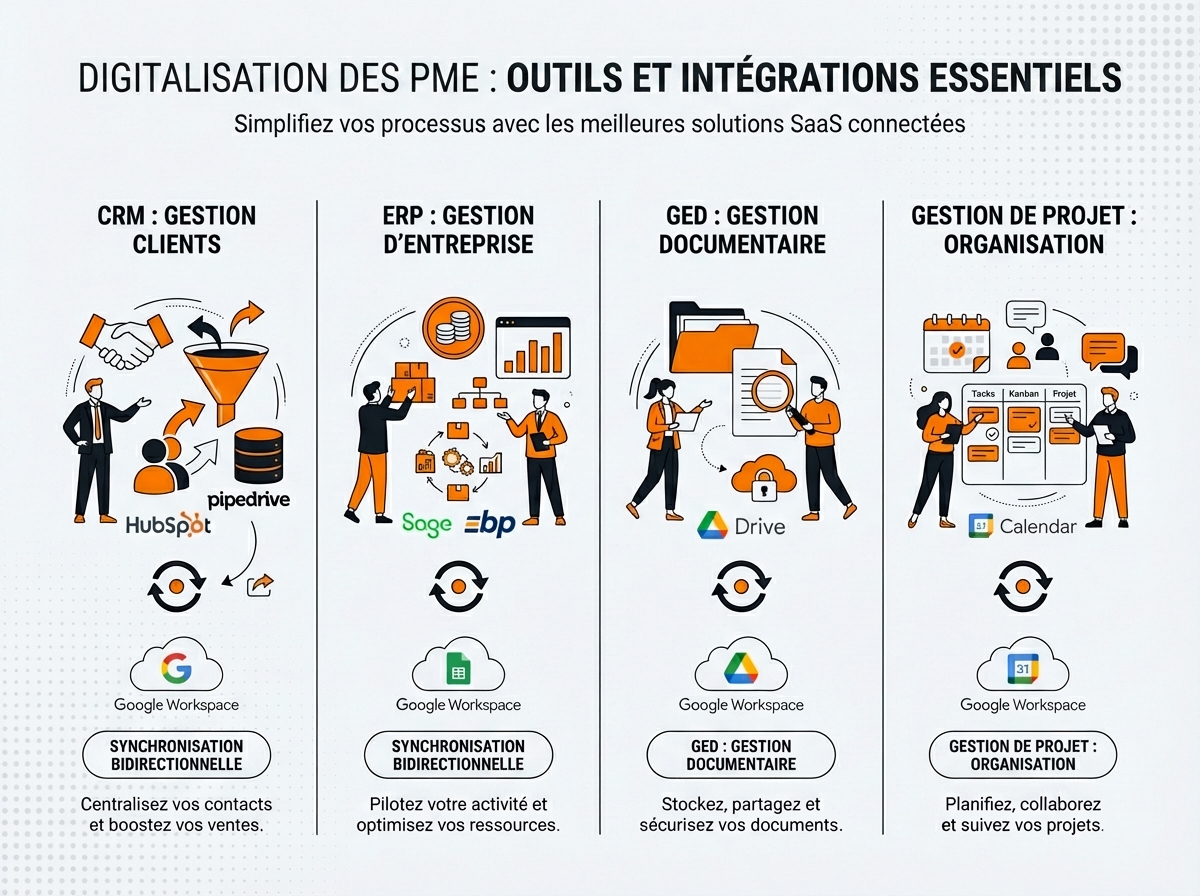 Exemples d'intégration Google Workspace - CRM, ERP, GED et logiciel de gestion de projet
